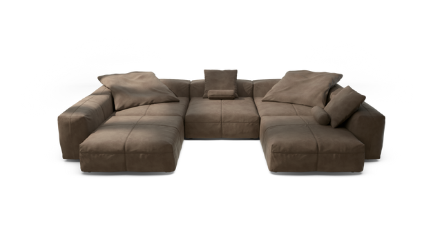 vetsak | Sofa Set 06 - leather - cacao | Modular Sofa | 6.5 Seater | Big Sofa | U-Shape | Corner Sofa